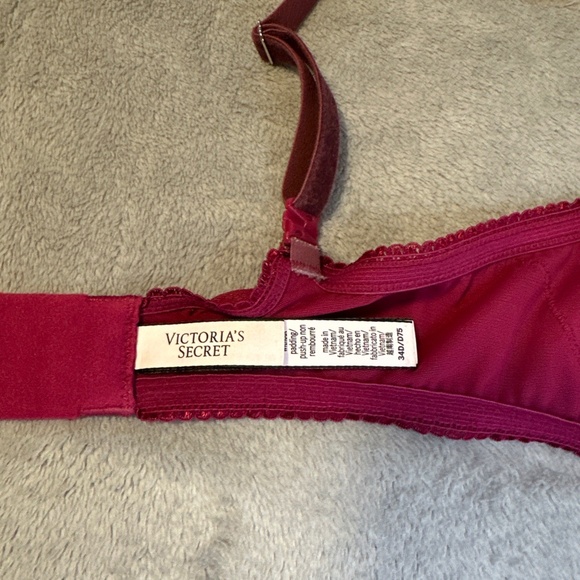 Victorias Secret Dream Angels Push Up Without Padding Maroon Red Lace Bra 34D - Picture 5 of 8